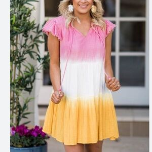 Anthropologie THML Abaco Dip Dye Tiered Mini Dress Sz M B16
